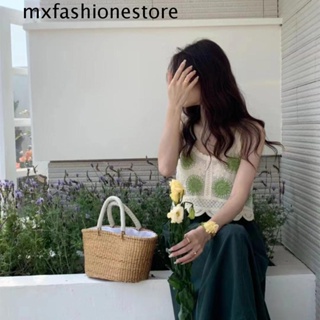 Mxfashione เสื้อครอปท็อป แขนกุด ผ้าฝ้ายถักโครเชต์ ลายดอกไม้ สไตล์วินเทจ แฟชั่นฤดูร้อน