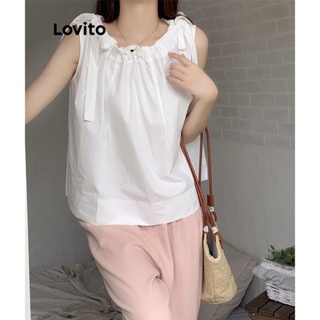 Lovito เสื้อกล้ามลําลอง แบบผูกเชือก แบบเรียบ สําหรับผู้หญิง LNE21192 (สีขาว)