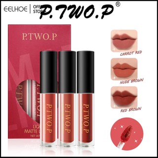 P.TWO.P 3 ชิ้น/เซ็ต Matte Lip Tint Set Long Wearing กันน้ำลิปสติกชุดเม็ดสีสูง Lip Makeup-eelhoe