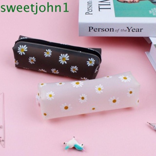 Sweetjohn กระเป๋าเครื่องเขียน กระเป๋าดินสอ ลายดอกเดซี่น้อย สีโปร่งใส สไตล์เกาหลี สําหรับนักเรียน