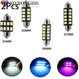 Myronghd หลอดไฟ LED C5W DC12V สีขาว สีฟ้า สีชมพู สําหรับรถยนต์ 2 ชิ้น