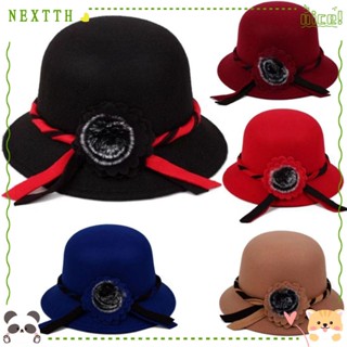 Nextth หมวกโดม หมวกโบลเลอร์ ผ้าขนสัตว์ ลายดอกไม้ สีพื้น หรูหรา แฟชั่นฤดูใบไม้ร่วง ฤดูหนาว สําหรับผู้หญิง