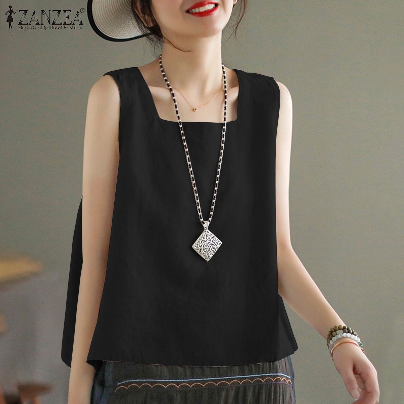 Zanzea เสื้อกล้าม แขนกุด คอสี่เหลี่ยม สีพื้น สไตล์เกาหลี สําหรับผู้หญิง — صورة 4
