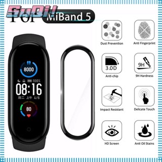 Suqi ฟิล์มกันรอยหน้าจอนาฬิกาข้อมือ แบบโค้ง สีดํา สําหรับ Mi Band 5