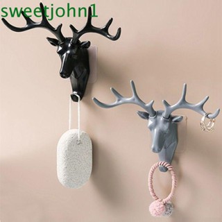 Sweetjohn ตะขอแขวนแตร รูปกวาง พลาสติก สีดํา ขาว เทา สําหรับแขวนกุญแจ ห้องนั่งเล่น