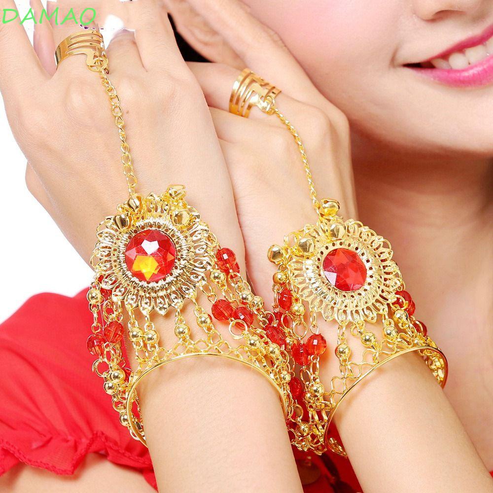 Damao สร้อยข้อมือ ประดับลูกปัดเพชร แวววาว สไตล์อินเดีย สําหรับเต้นรําหน้าท้อง การแสดงบนเวที