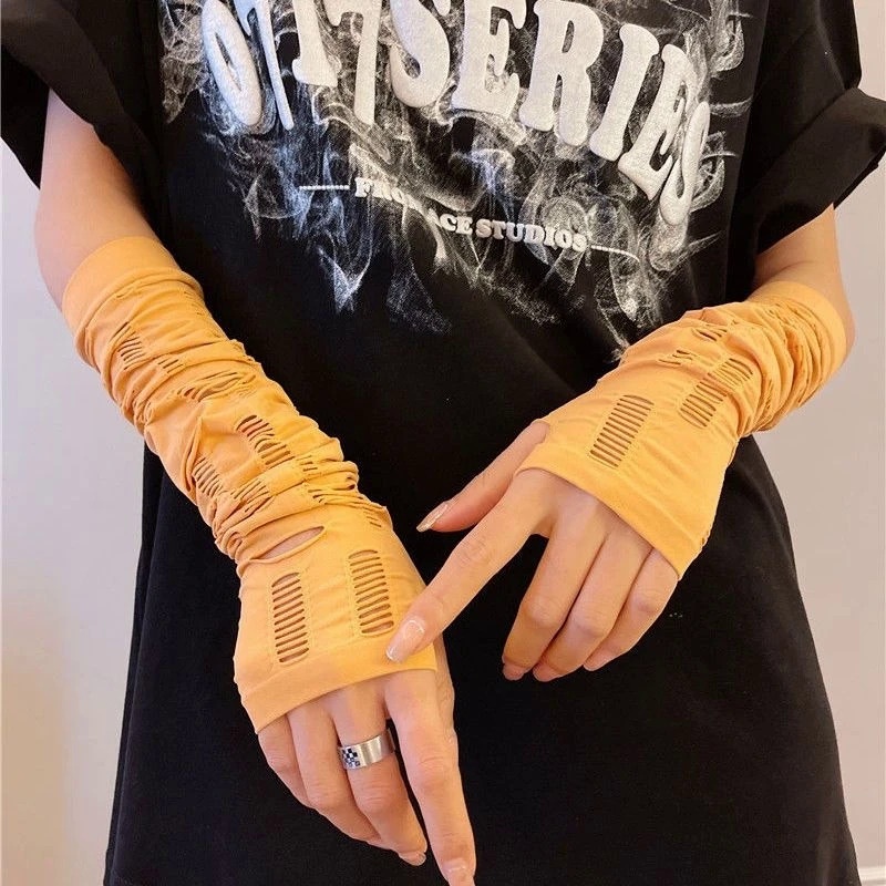 ถุงมือ ผ้าเรยอน ฉีกขาด สไตล์พังก์ โกธิค โลลิต้า ไร้นิ้วมือ สีเข้ม แฟชั่นนินจา สําหรับผู้หญิง - รูปที่ 7