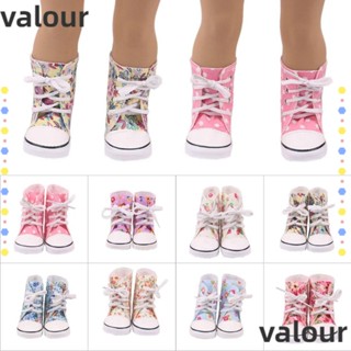 Valour รองเท้าบูท รองเท้าผ้าใบ ลายดอกไม้ สไตล์อเมริกัน ขนาด 43 ซม. สําหรับตุ๊กตา