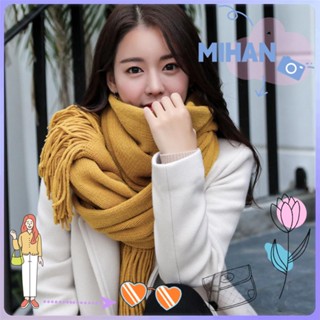 Mh ผ้าพันคอ ผ้าคลุมไหล่ ผ้าแคชเมียร์ถัก อะคริลิคไฟเบอร์ สีพื้น สําหรับนักเรียน
