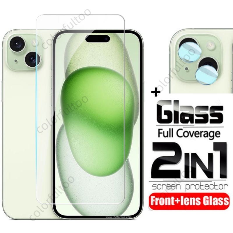 2 in 1 ฟิล์มกระจกนิรภัยกันรอยหน้าจอ เลนส์กล้อง 9H สําหรับ iPhone 15 14 13 12 Pro Max Mini 14Plus 15Plus 13ProMax 15ProMax