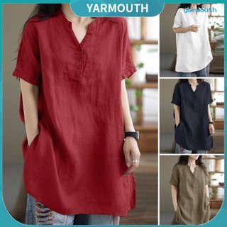 Yyr--เสื้อเชิ้ตแขนสั้น คอวี ทรงหลวม ลําลอง บาง สีพื้น แฟชั่นฤดูร้อน สําหรับผู้หญิง