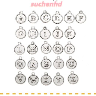 Suchenhd จี้ตัวอักษร A-Z ทรงกลม สีเงิน สไตล์โบราณ สําหรับห้อยพวงกุญแจ DIY 130 ชิ้น