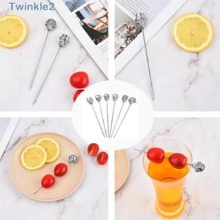 Twinkle ไม้จิ้มค็อกเทล สเตนเลส ลายกะโหลก สีเงิน ใช้ซ้ําได้ 4.53 นิ้ว สําหรับค็อกเทล ผลไม้ เค้ก 6 ชิ้น