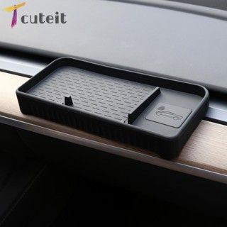 Tcuteit กล่องเก็บแดชบอร์ด ซิลิโคน แม่เหล็ก กันลื่น สําหรับ Tesla Model 3 Y