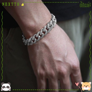 Nextth สร้อยข้อมือโซ่คิวบา โลหะผสมเงิน ประดับเพชร ทรงเรขาคณิต เรียบง่าย สําหรับผู้ชาย