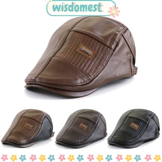 WISDOMEST หมวกเบเร่ต์ หนัง PU กันแดด ให้ความอบอุ่น แฟชั่นสําหรับผู้ชาย