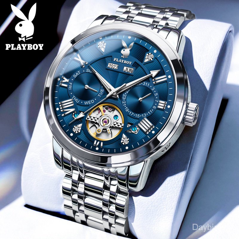 Playboy Brand Watch 3045 (ของแท้+กล่องของขวัญ) นาฬิกาข้อมืออัตโนมัติ อเนกประสงค์ คุณภาพสูง แฟชั่นสํา