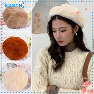 Susth หมวกเบเร่ต์ ผ้ากํามะหยี่ขนนิ่ม สีพื้น สไตล์วินเทจ สําหรับผู้หญิง