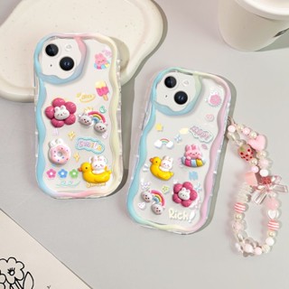 เคสโทรศัพท์มือถือ ขอบโค้ง ลายกระต่าย 3D สีรุ้ง สําหรับ OPPO A17 A17K A16 A95 A57 A16S A77 A57S A57E A55