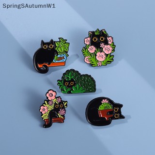 [SpringSAutumnW] เข็มกลัด รูปแมวน่ารัก โลหะผสม สีเขียว สร้างสรรค์ เครื่องประดับ สําหรับผู้หญิง [TH]