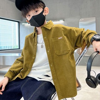 เสื้อเชิ้ตแขนยาวลําลอง สีขาว แฟชั่นสําหรับเด็กผู้ชาย CEA5