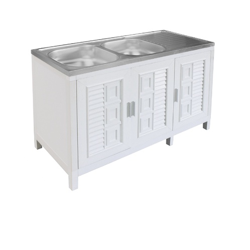 GlobalHouse ADVANCED ตู้พร้อมซิงค์ล้างจานสเตนเลส 2 หลุมมีที่พัก 120x50x80 ซม. C2S-5012 MB สีขาว สินค้าของแท้คุณภาพดี