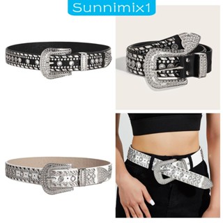 [Sunnimix1] เข็มขัดหนัง PU ประดับพลอยเทียม พร้อมหัวเข็มขัดโลหะ 105 ซม. สําหรับผู้หญิง ใส่ไปงานปาร์ตี้