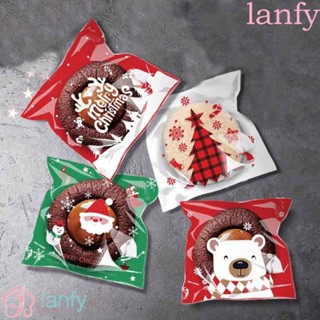 Lanfy ถุงพลาสติกใส่ขนม คุกกี้ ลายซานตาคลอส คริสต์มาส สําหรับเด็ก