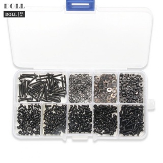 ⭐NEW ⭐Convenient and Neat 600pcs Black Screw Bolts Nuts Washers Set in Transparent Box