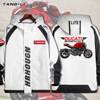 เสื้อแจ็กเก็ตคาร์ดิแกนลําลอง มีฮู้ด ทรงหลวม ลาย DUCATI DUCATI กันลม สวมใส่สบาย สําหรับผู้ชาย และคู่รัก