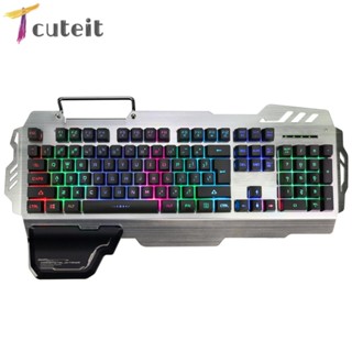 Tcuteit PK-900 คีย์บอร์ดเกมมิ่ง มีสาย USB 104 คีย์ พร้อมที่วางโทรศัพท์มือถือ