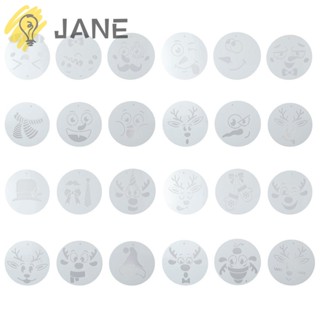 Jane แผ่นแม่แบบฉลุลายคริสต์มาส รูปสโนว์แมน กวางโปร่งแสง สีขาว 4 นิ้ว สําหรับวาดภาพ ตกแต่งหน้า 25 ชิ้น