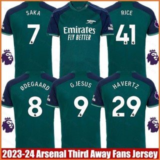 Fb 2023-2024 เสื้อกีฬาแขนสั้น ลาย Arsenal Third Away Jersey Rice Degaard Havertz Saka Jesus พลัสไซซ์