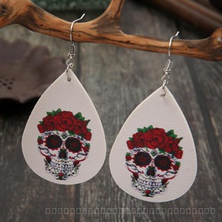 0908WSJ Independent Station European and American Halloween Ornaments Dark Horror Pumpkin Printed Party Leather Earrings Cross-Border Trending Earrings GEJI