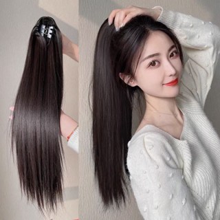 Wig grab ponytail, long straight hair, high ponytail, bandaged curly hair, big waves, natural imitation, fake ponytail.