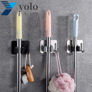 Yolo ที่วางไม้ถูพื้น สเตนเลส สีเงิน/สีดํา ติดผนัง อเนกประสงค์ กันชื้น พร้อมตะขอ กันน้ํา จัดระเบียบไม้ถูพื้น บ้าน