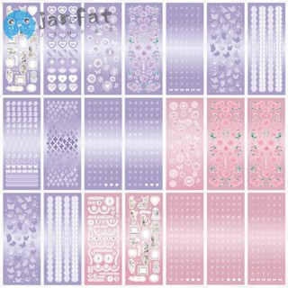 Janfat สติกเกอร์ตัวอักษร PET สีม่วง สติกเกอร์น่ารัก สติกเกอร์โฟโต้การ์ด สีชมพู DIY