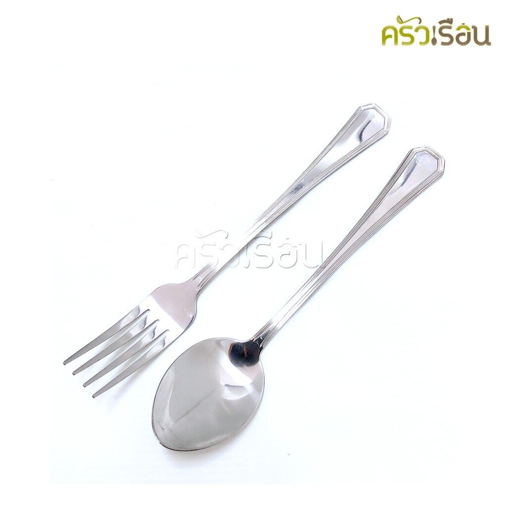 Double Apples [ แพ็ค 6 คู่ ลายเพชร ] ช้อนส้อม สเตนเลส อย่างหนา ขนาด 19 ซม. ช้อนยาว ส้อมยาว ช้อนข้าว