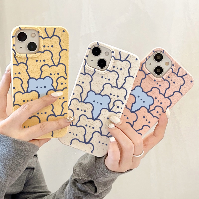 แมวซ้อน เคสย่อยสลายได้ฟางข้าวสาลี เเคสโทรศัพท์ Compatible for iPhone 11 14 13 12 15 Pro Max 7 8 14 15 Plus XR 2020