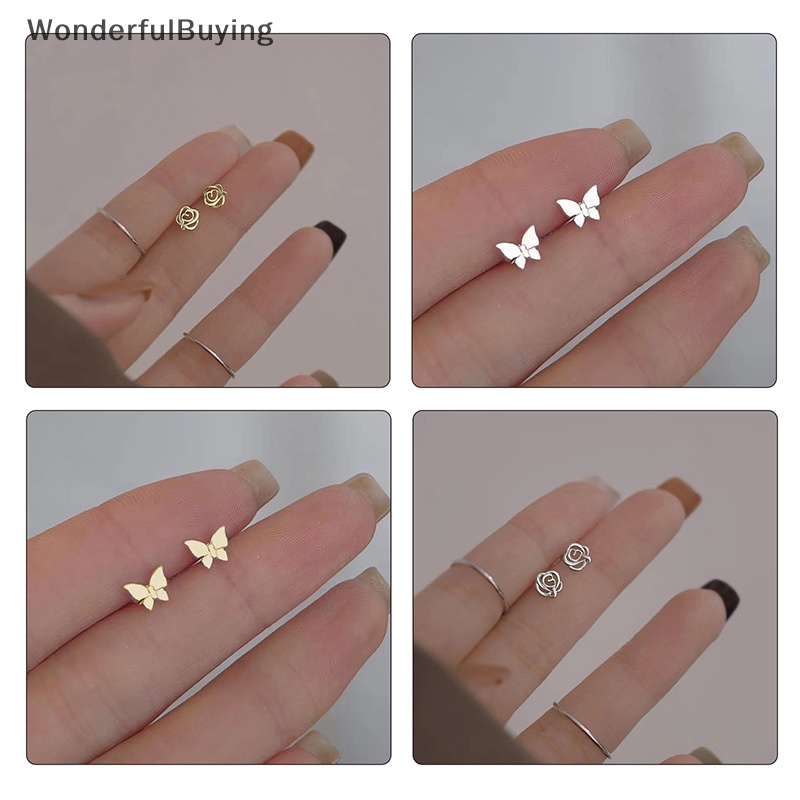 Wbth ต่างหูสตั๊ด รูปดอกทิวลิป เชอร์รี่ หัวใจ ขนาดเล็ก สีเงิน เรียบง่าย ของขวัญ สําหรับผู้หญิง 1 คู่