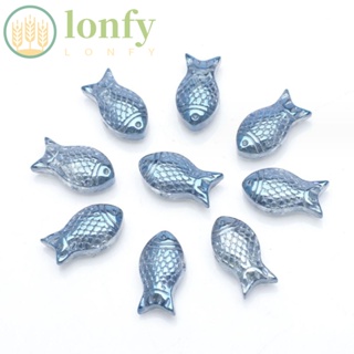 Lonfy ลูกปัดปลา สองด้าน สีฟ้า 8*15 มม. 60 ชิ้น