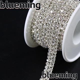 Blueming2 ริบบิ้นคริสตัลพลอยเทียม ฐานสีเงิน 3 แถว 3 หลา สําหรับตกแต่งเครื่องประดับ DIY