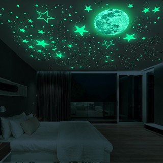 Kavn 3D Wall Stickers Luminous Dots Stars and Moon Wall Decals Fluorescent Stars and Moon Wall Decor