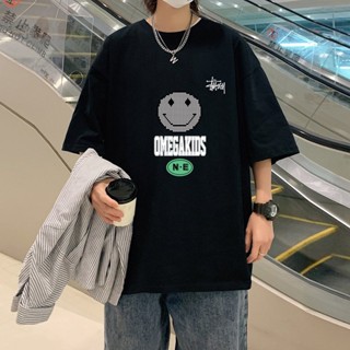 Stussy- เสื้อยืดแขนสั้น พิมพ์ลายหน้ายิ้ม สร้างสรรค์ สร้างสรรค์ เหมาะกับทุกเพศ Ktyur