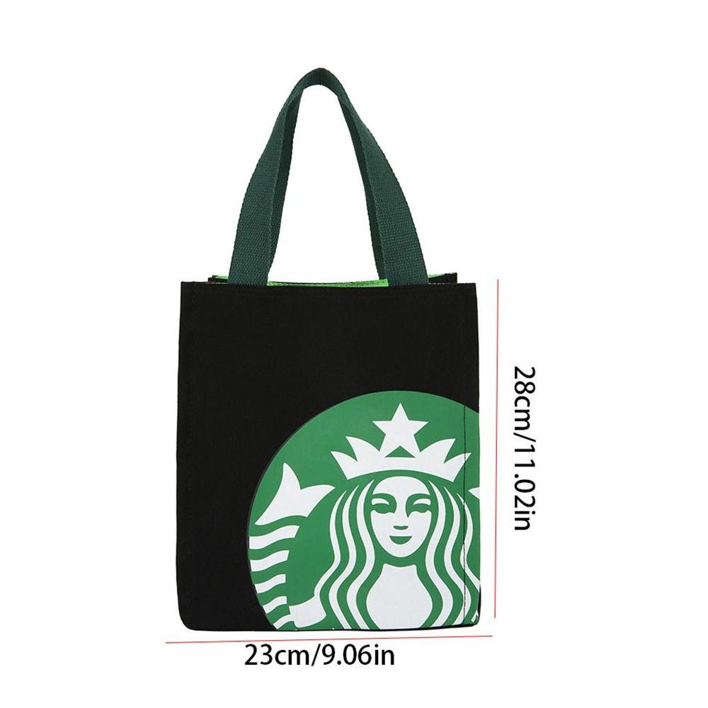 กระเป๋าถือผ้าใบ เดสัน กระเป๋ามัมมี่พิมพ์กระเป๋าผ้าใบสตาร์บัคส์,ลําลองสไตล์เกาหลีถุงอาหารกลางวันกระเป๋ากาแฟกระเป๋าถังถุงเก็บ