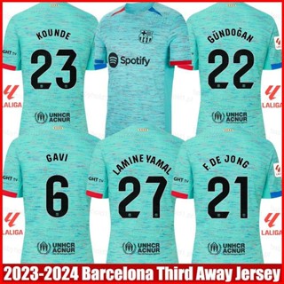 เสื้อยืด แขนสั้น ลาย Barcelona Third Away Yamal Jong Gavi Gundogan Kounde Jersey พลัสไซซ์ 2023-2024