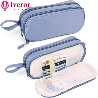 Lveror กระเป๋าเครื่องเขียน กระเป๋าเครื่องเขียน ผ้าฝ้าย และผ้าป่าน สีเทา และสีฟ้า สําหรับสํานักงาน