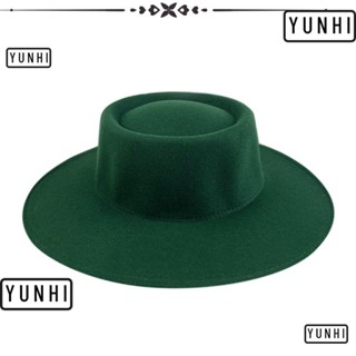 Yunhi Fedora หมวกปีกกว้าง ผ้าสักหลาด สีพื้น สไตล์อังกฤษ แฟชั่นคาวบอย สําหรับงานแต่งงาน