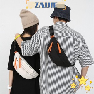 Zaijie24 กระเป๋าคาดอก ผ้าไนล่อน กันน้ํา แบบพกพา สีพื้น