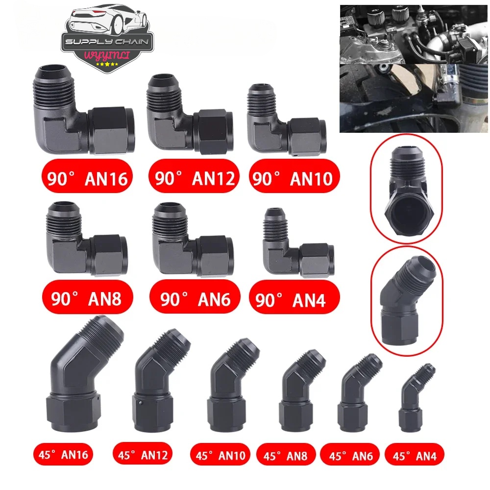 อะแดปเตอร์ข้อต่อท่ออลูมิเนียมอัลลอย AN4 AN6 AN8 AN10 AN12 ตัวเมีย เป็นตัวผู้ 45 90 องศา